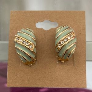 Vintage gold and light green clip on earrings